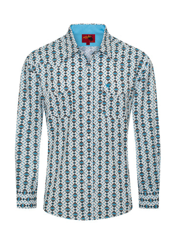 Wholesale men's western Aztec pearl snap shirt — Rodeo Clothing MPS110L-1063 front view