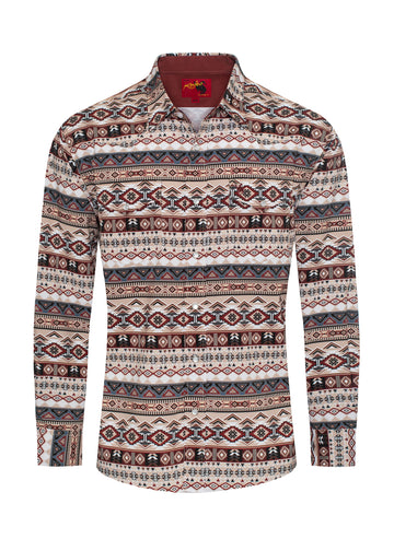 Men's Western Pearl Snap Aztec Print Shirt-MPS110L-1064