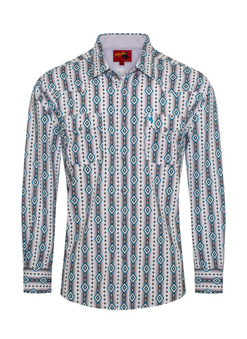 Men's Western Pearl Snap Aztec Print Shirt-MPS110L-1065