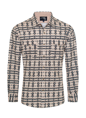 Men's Western Pearl Snap Print Shirt-MPS110L-1066