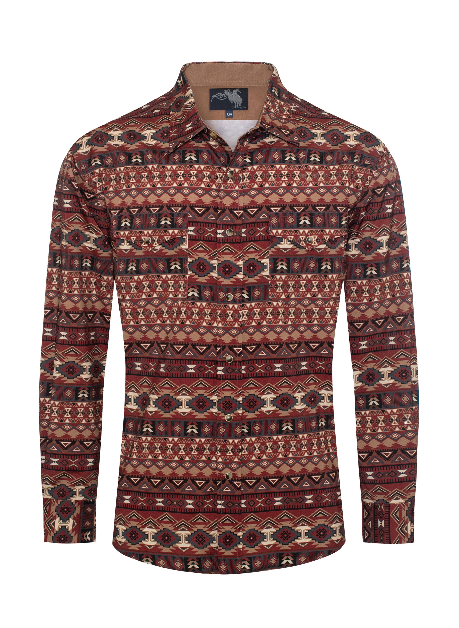 Men's Western Pearl Snap Aztec Print Shirt-MPS110L-1117
