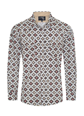 Men's Western Pearl Snap Aztec Print Shirt-MPS110L-1119