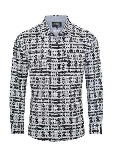 Men's Western Pearl Snap Print Shirt-MPS110L-1061