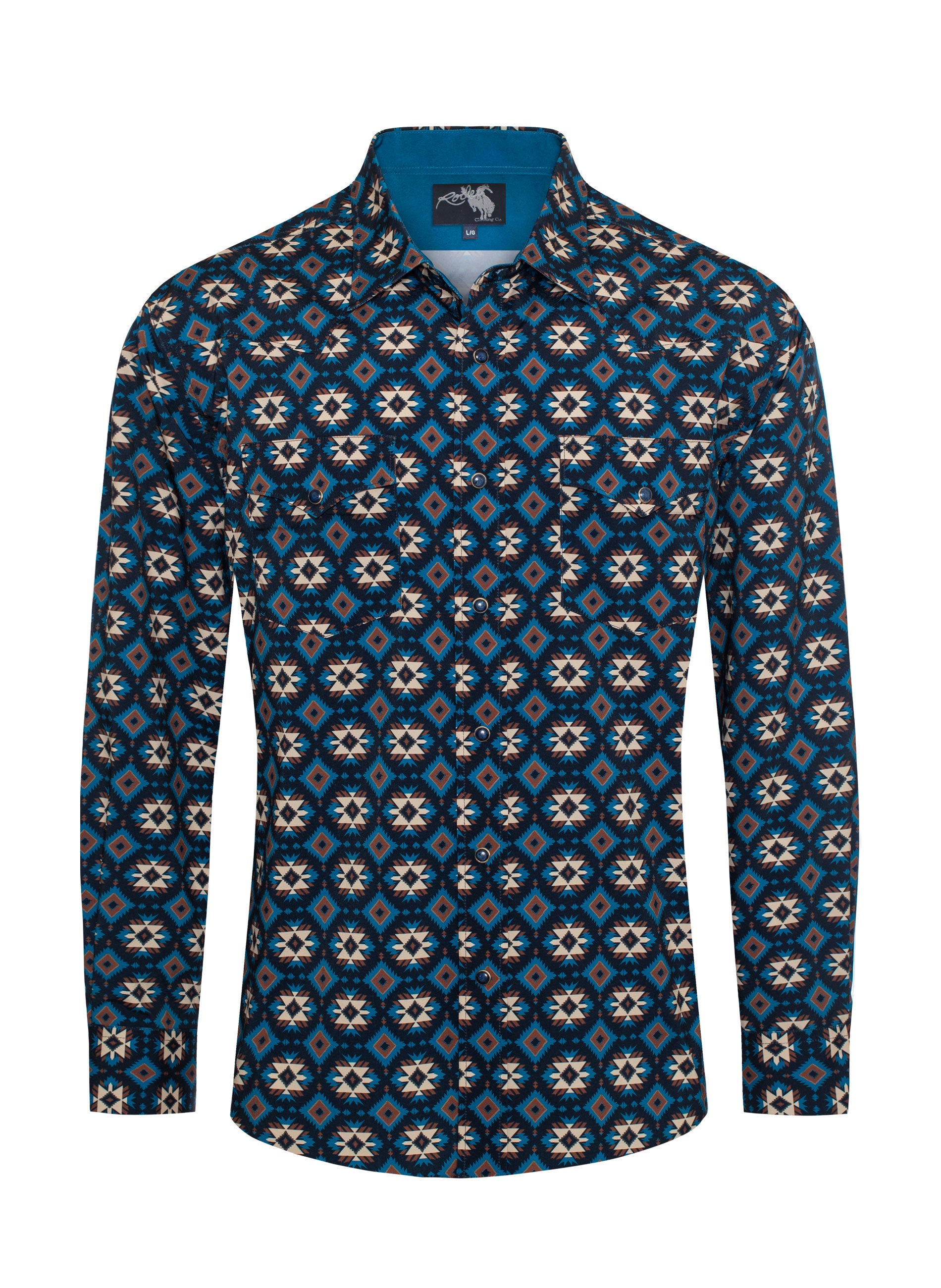 Men's Western Pearl Snap Aztec Print Shirt-MPS110L-1130