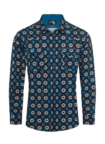 Men's Western Pearl Snap Aztec Print Shirt-MPS110L-1130