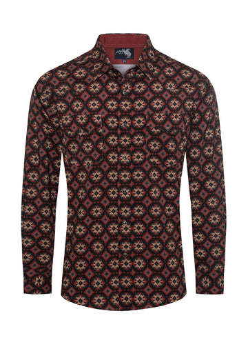 Men's Western Pearl Snap Aztec Print Shirt-MPS110L-1131