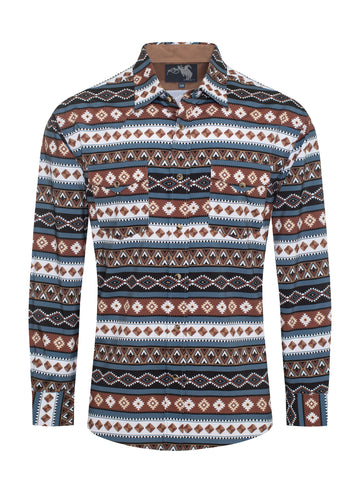 Men's Western Pearl Snap Aztec Print Shirt-MPS110L-115 - Rodeo Clothing wholesale 
