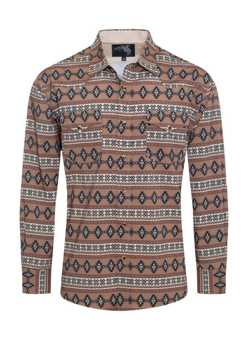 Men's Western Pearl Snap Aztec Print Shirt-MPS110L-116 - Rodeo Clothing wholesale 