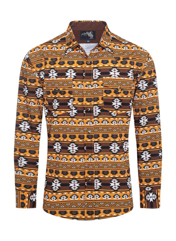 Men's Western Pearl Snap Aztec Print Shirt-MPS110L-117 - Rodeo Clothing wholesale 