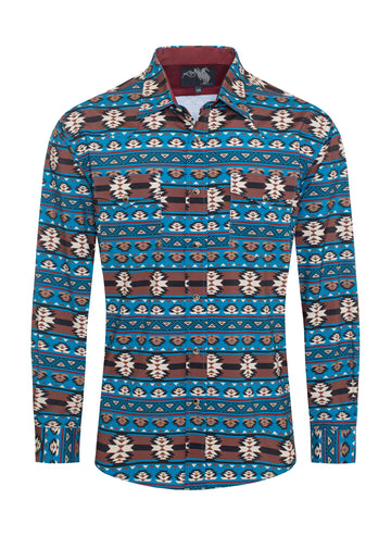 Men's Western Pearl Snap Aztec Print Shirt-MPS110L-118 - Rodeo Clothing wholesale 