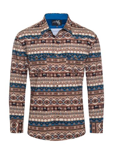 Men's Western Pearl Snap Aztec Print Shirt-MPS110L-119 - Rodeo Clothing wholesale 