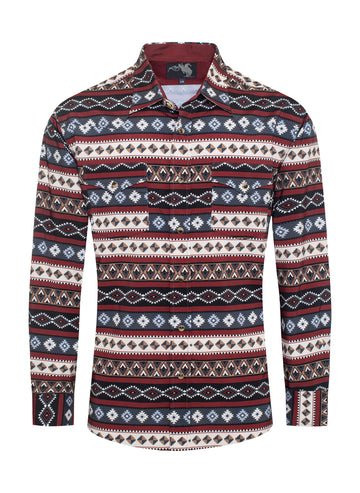 Men's Western Pearl Snap Aztec Print Shirt-MPS110L-122 - Rodeo Clothing wholesale 