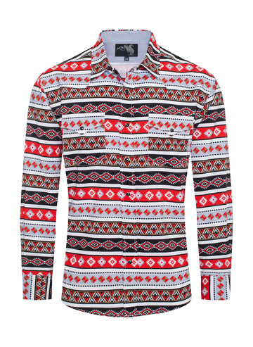 Men's Western Pearl Snap Aztec Print Shirt-MPS110L-123 - Rodeo Clothing wholesale 