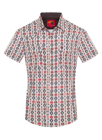 Men's Western Pearl Snap Aztec Print Shirt-MPS110S-1051