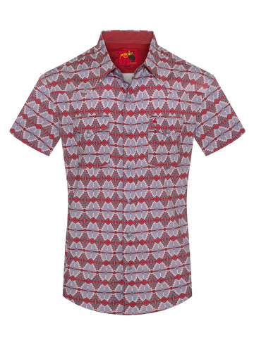 Men's Western Pearl Snap Aztec Print Shirt-MPS110S-1053