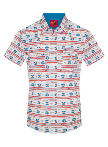 Men's Western Pearl Snap Aztec Print Shirt-MPS110S-1054