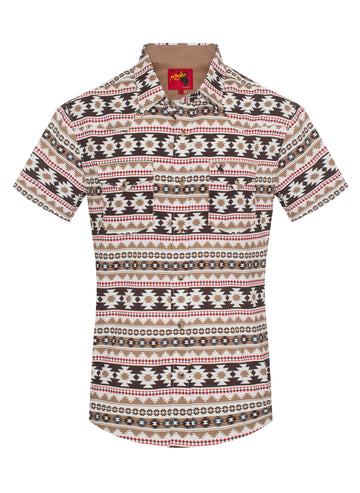 Men's Western Pearl Snap Aztec Print Shirt-MPS110S-1056