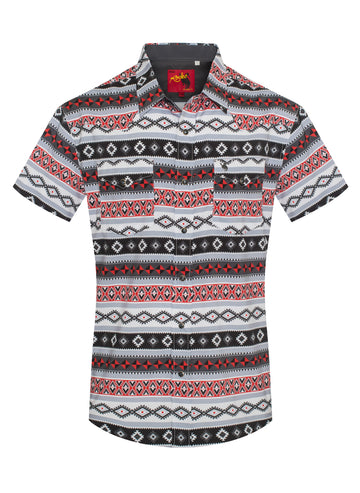 Men's Western Pearl Snap Aztec Print Shirt-MPS110S-1057