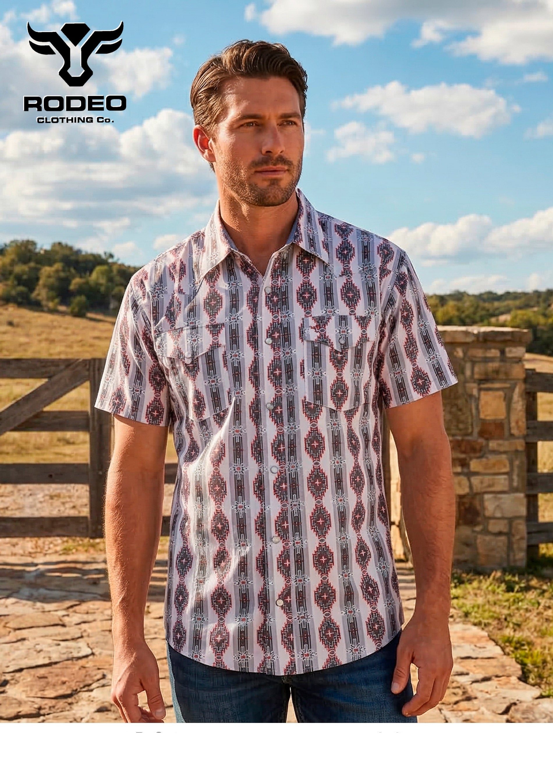 Men's Western Pearl Snap Aztec Print Shirt-MPS110S-1058