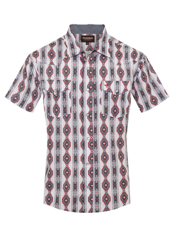Men's Western Pearl Snap Aztec Print Shirt-MPS110S-1058