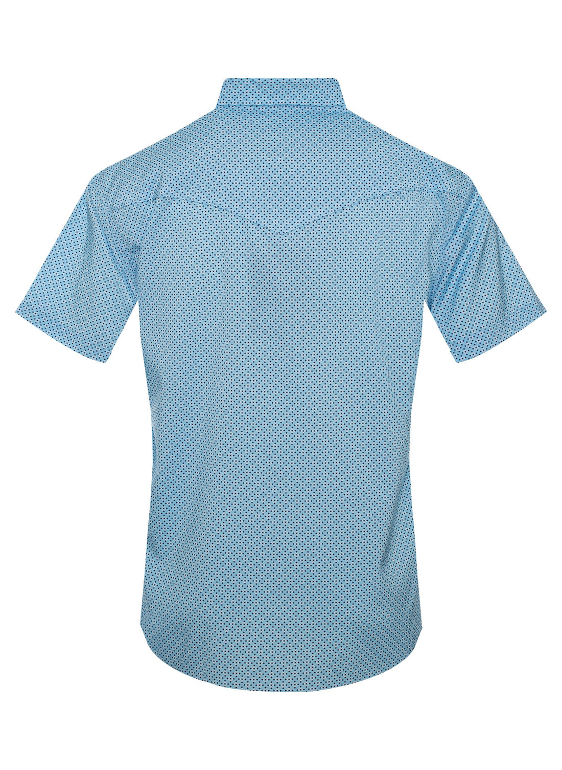 Blue patterned short-sleeve shirt on a white background