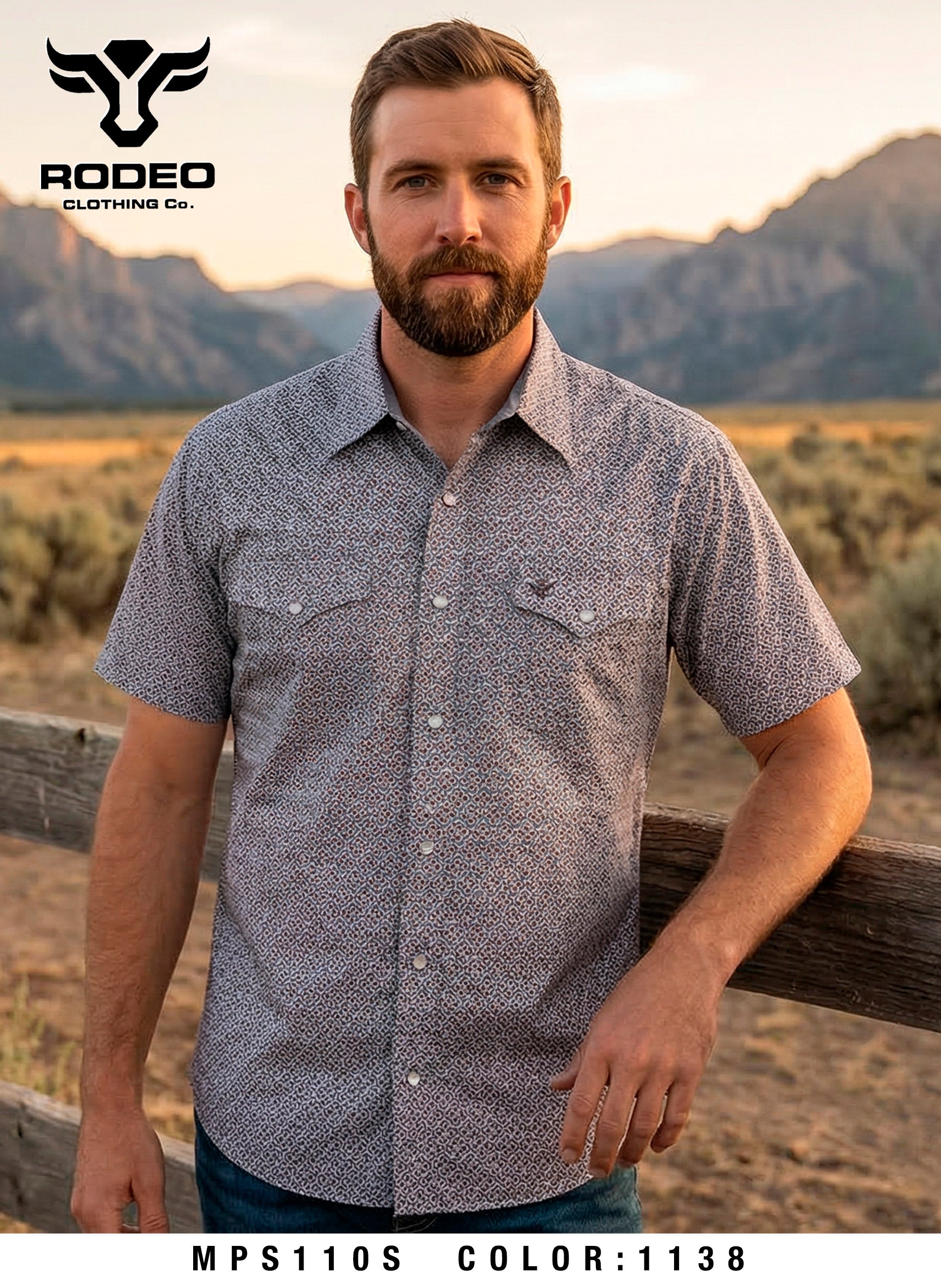 Men's Western Pearl Snap Aztec Print Shirt-MPS110S-1138