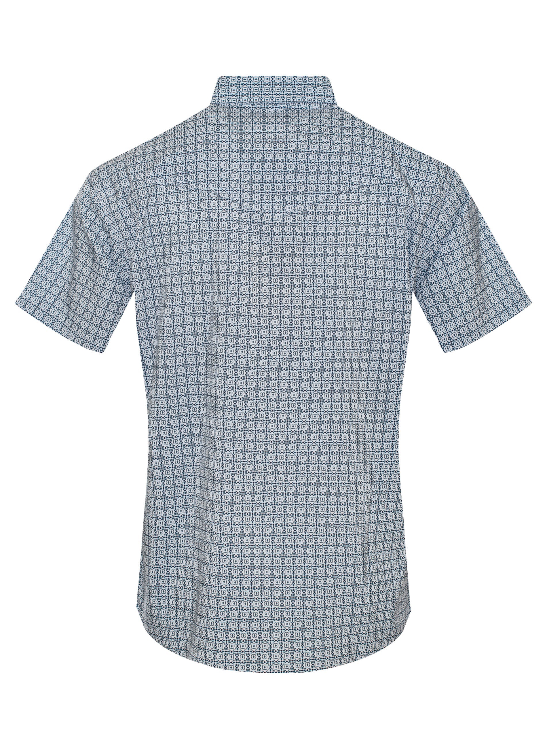 Short-sleeve shirt with a geometric pattern on a white background