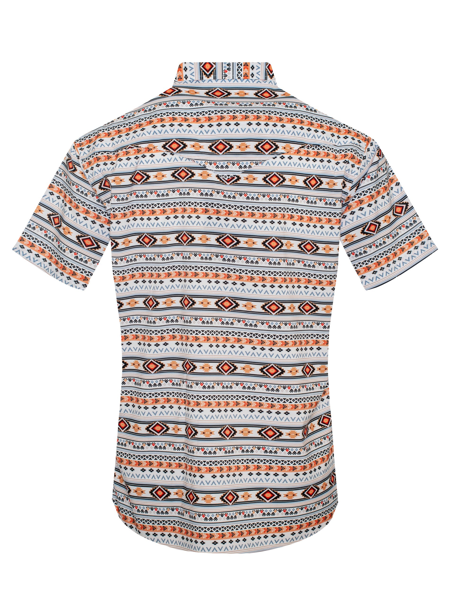 Short-sleeve shirt with a geometric pattern on a white background