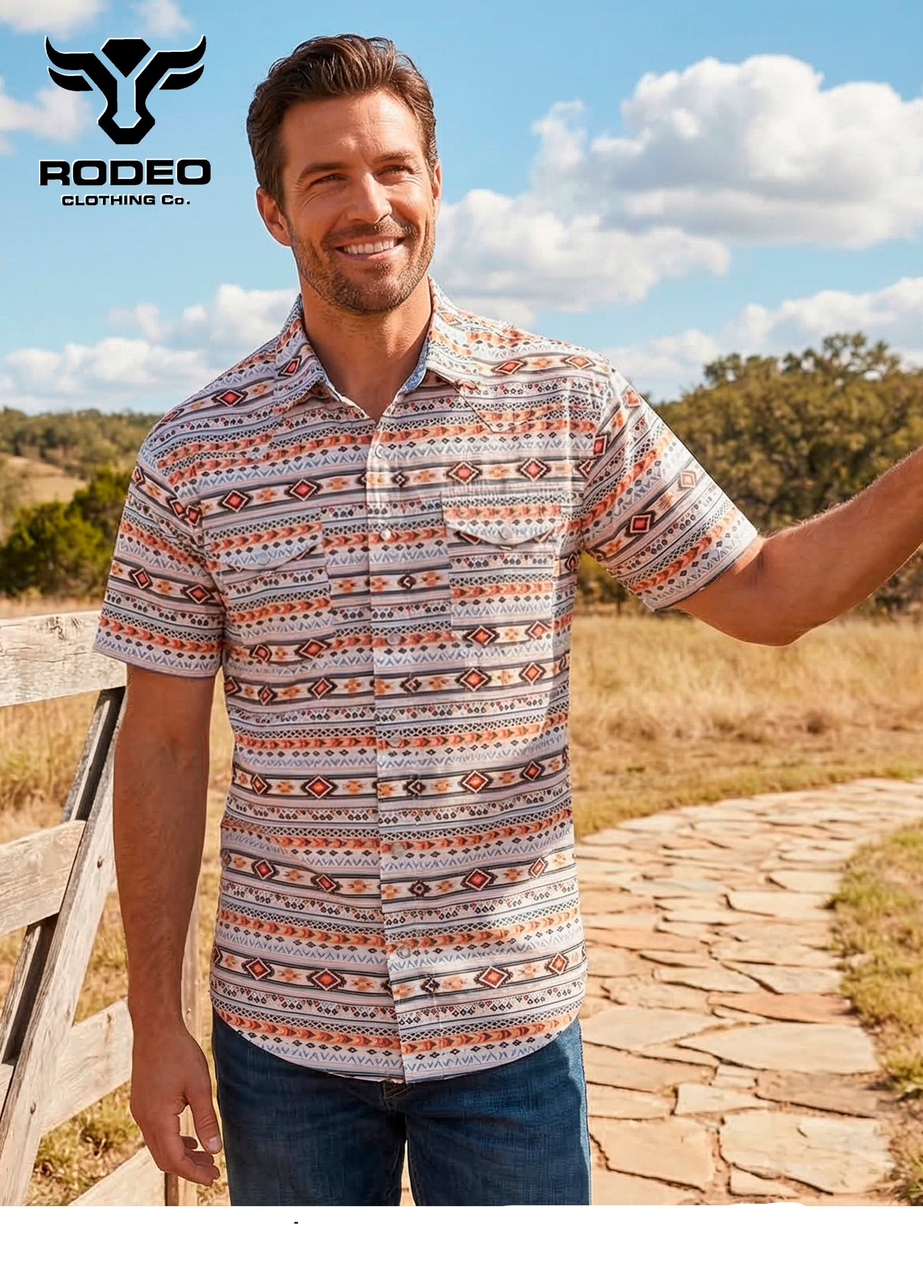 Men's Western Pearl Snap Aztec Print Shirt-MPS110S-1140