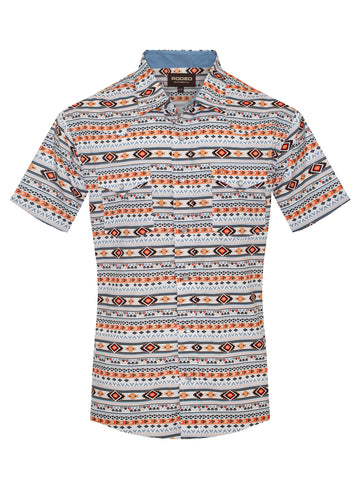 Short-sleeve shirt with a pattern on a white background