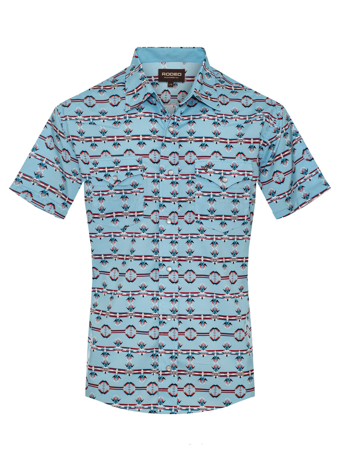 Light blue patterned shirt on a white background