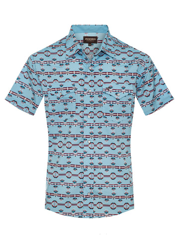 Light blue patterned shirt on a white background