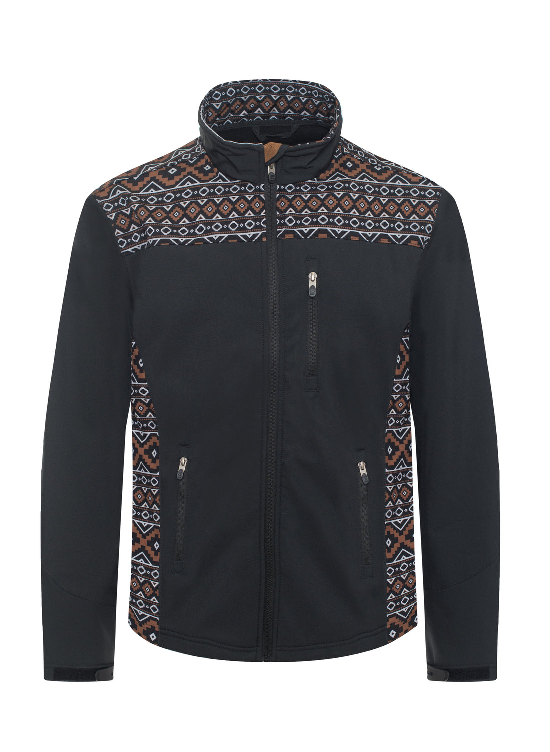 Men's Soft Shell Bonded Jacket With Western Aztec Print-NJ650EMB-AZ-BLK-BROWN - Rodeo Clothing wholesale 