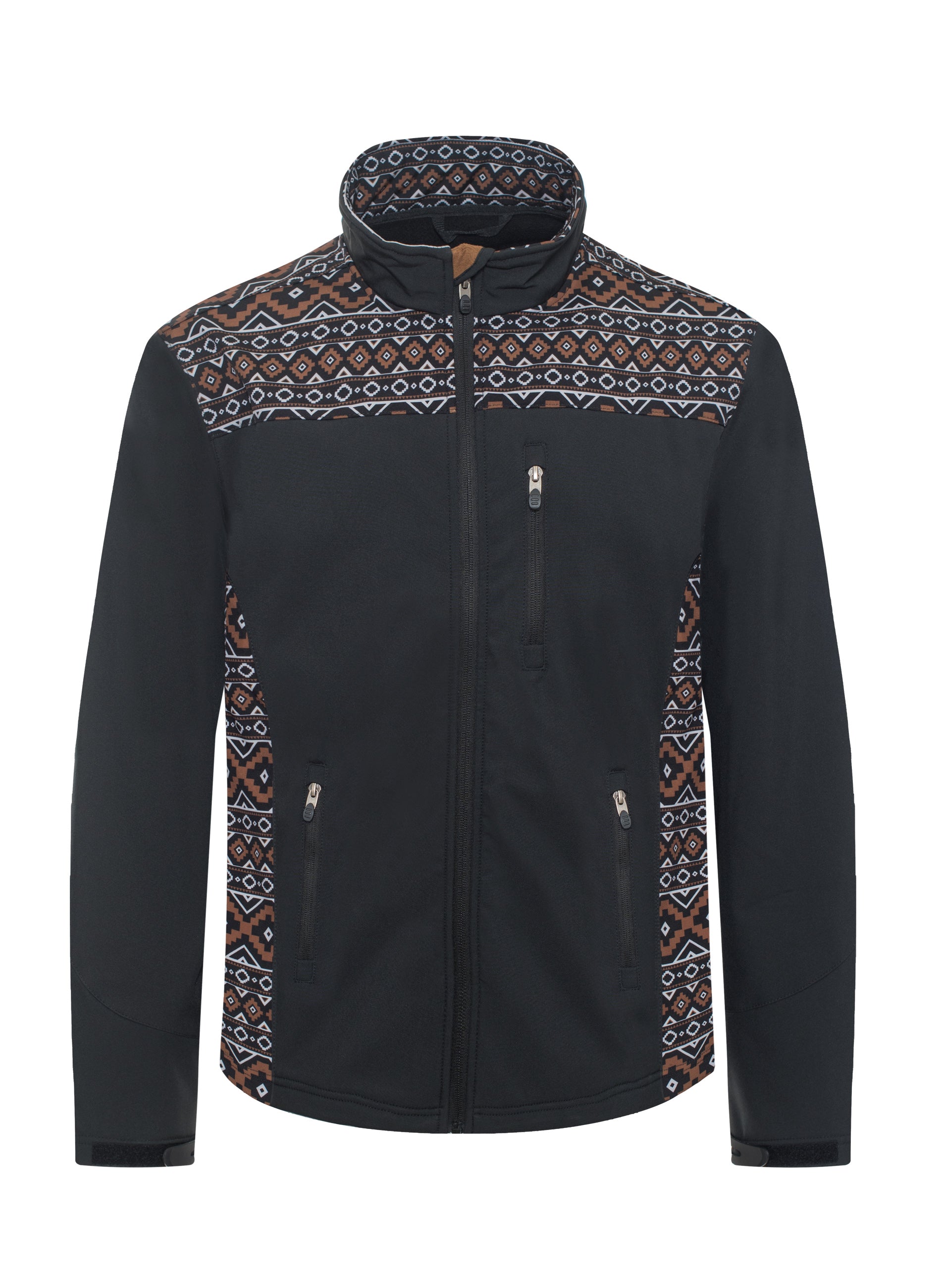Men's Soft Shell Bonded Jacket With Western Aztec Print-NJ650EMB-AZ-BLK-BROWN - Rodeo Clothing wholesale 