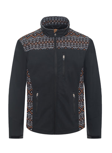 Men's Soft Shell Bonded Jacket With Western Aztec Print-NJ650EMB-AZ-BLK-BROWN - Rodeo Clothing wholesale 