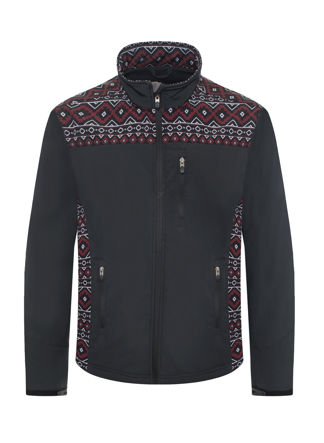 Men's Soft Shell Bonded Jacket With Western Aztec Print-NJ650EMB-AZ-BLK-BURG - Rodeo Clothing wholesale 