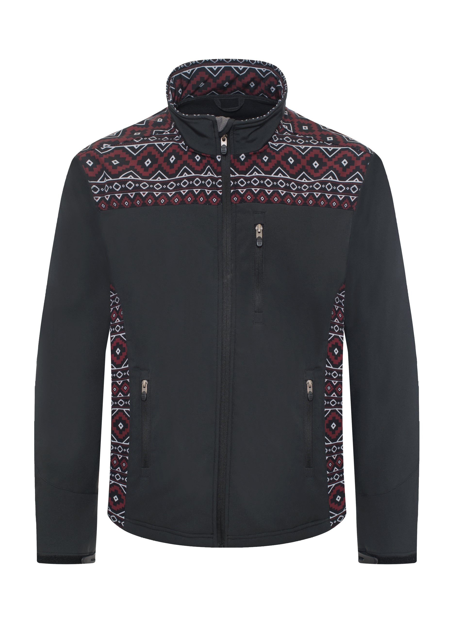 Men's Soft Shell Bonded Jacket With Western Aztec Print-NJ650EMB-AZ-BLK-BURG - Rodeo Clothing wholesale 