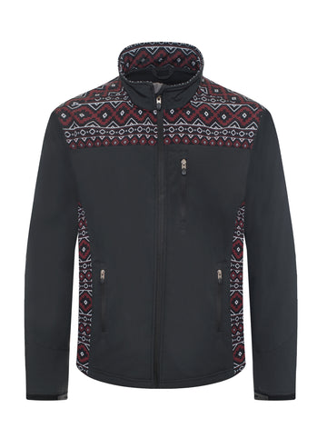 Men's Soft Shell Bonded Jacket With Western Aztec Print-NJ650EMB-AZ-BLK-BURG - Rodeo Clothing wholesale 