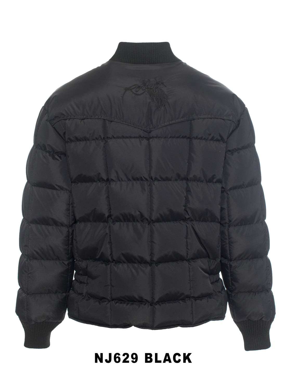 Men's Nylon Quilted Puffer Jacket with Embroidery-NJ629/EMB-Black - Rodeo Clothing wholesale 