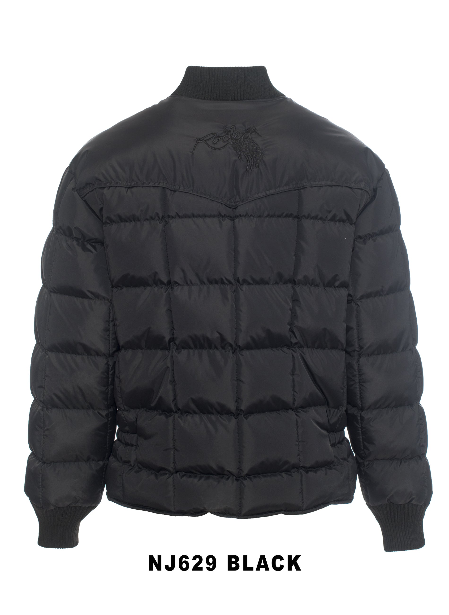 Men's Nylon Quilted Puffer Jacket with Embroidery-NJ629/EMB-Black - Rodeo Clothing wholesale 