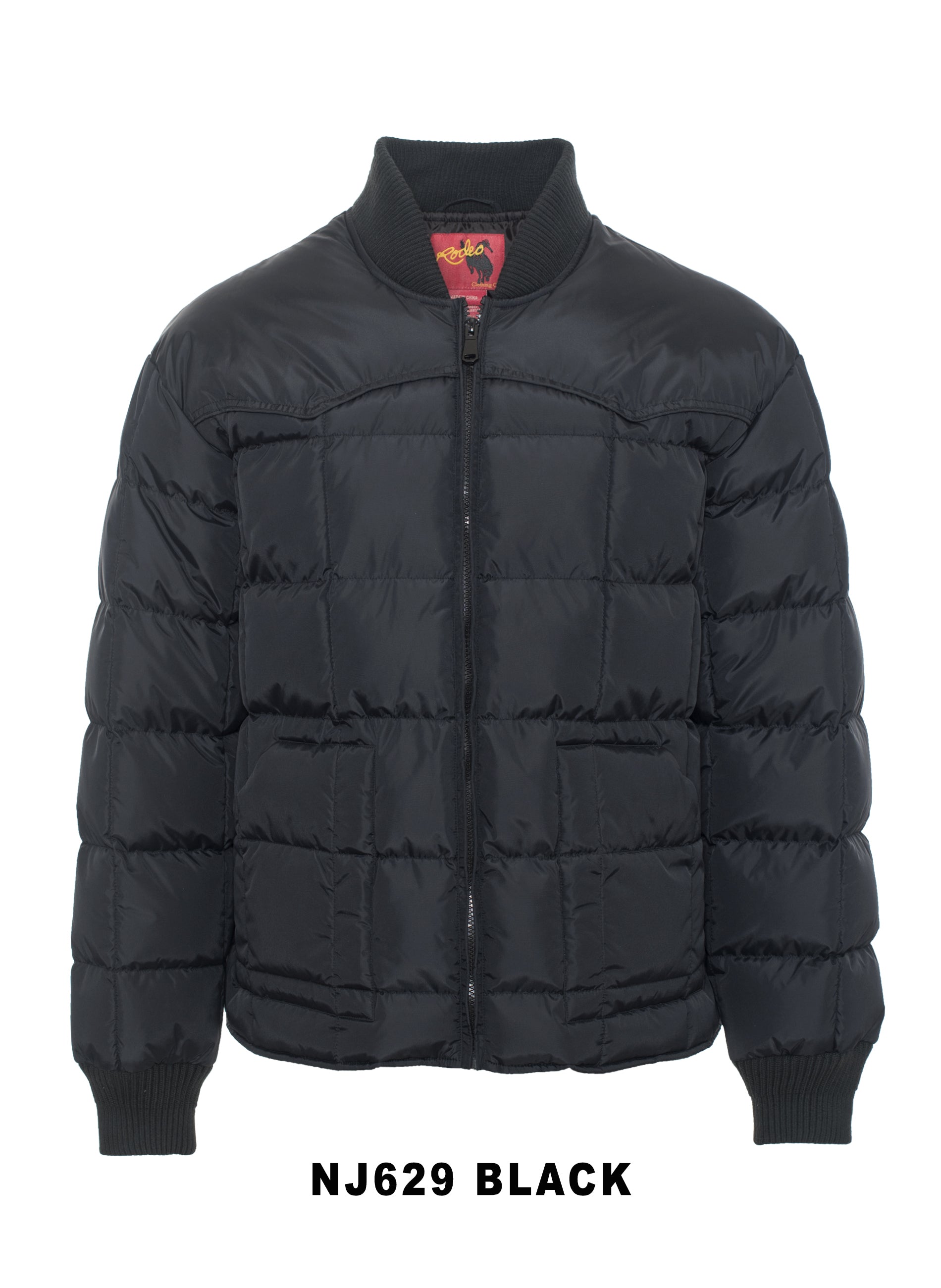 Men's Nylon Quilted Puffer Jacket with Embroidery-NJ629/EMB-Black - Rodeo Clothing wholesale 