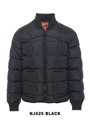 Men's Nylon Quilted Puffer Jacket with Embroidery-NJ629/EMB-Black - Rodeo Clothing wholesale 