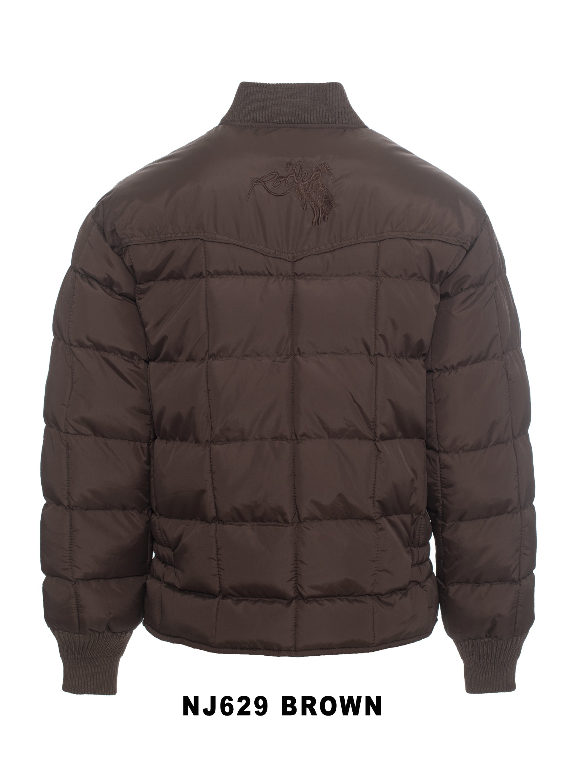 Men's Nylon Quilted Puffer Jacket with Embroidery-NJ629/EMB-Brown - Rodeo Clothing wholesale 