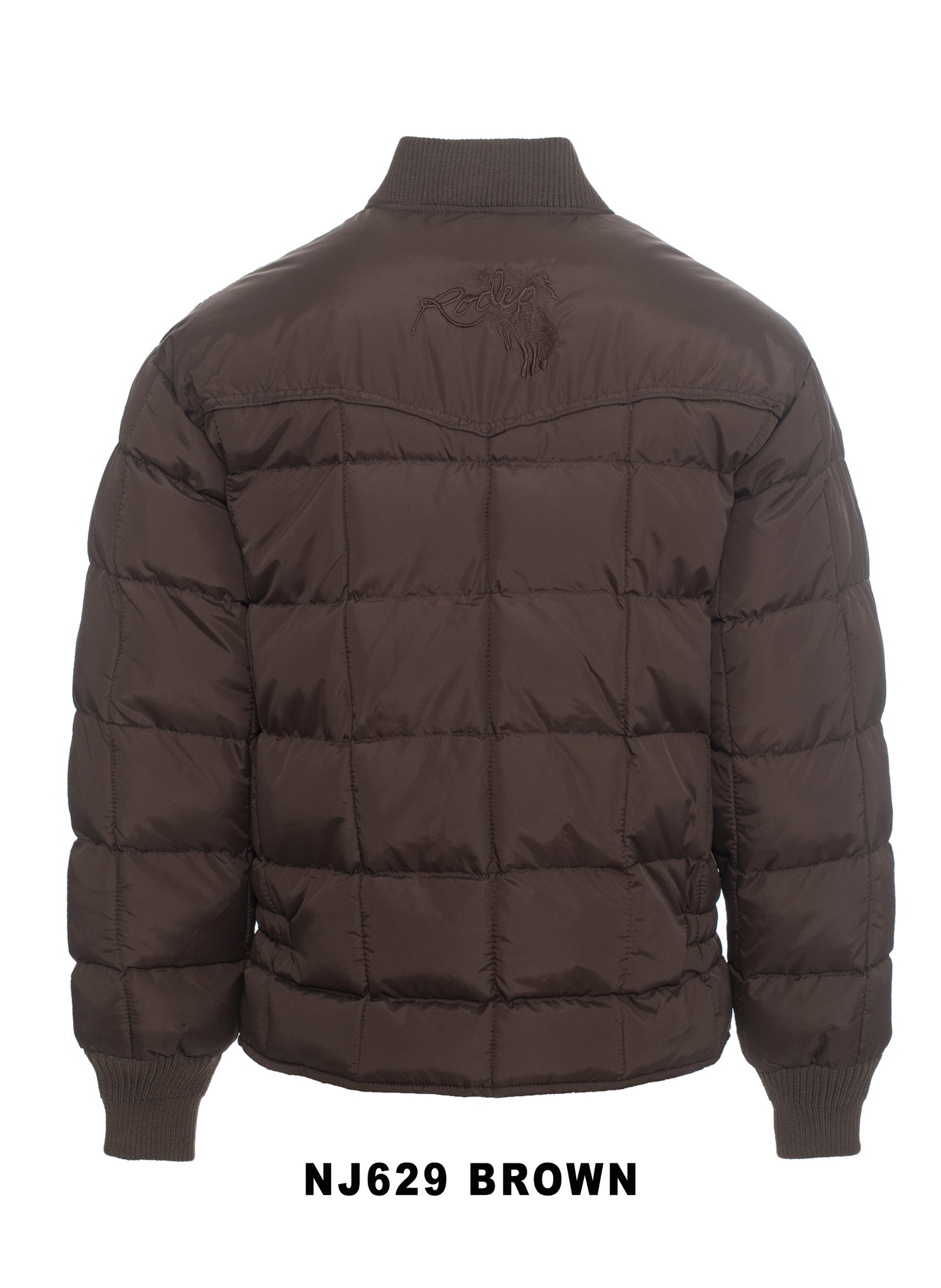 Men's Nylon Quilted Puffer Jacket with Embroidery-NJ629/EMB-Brown