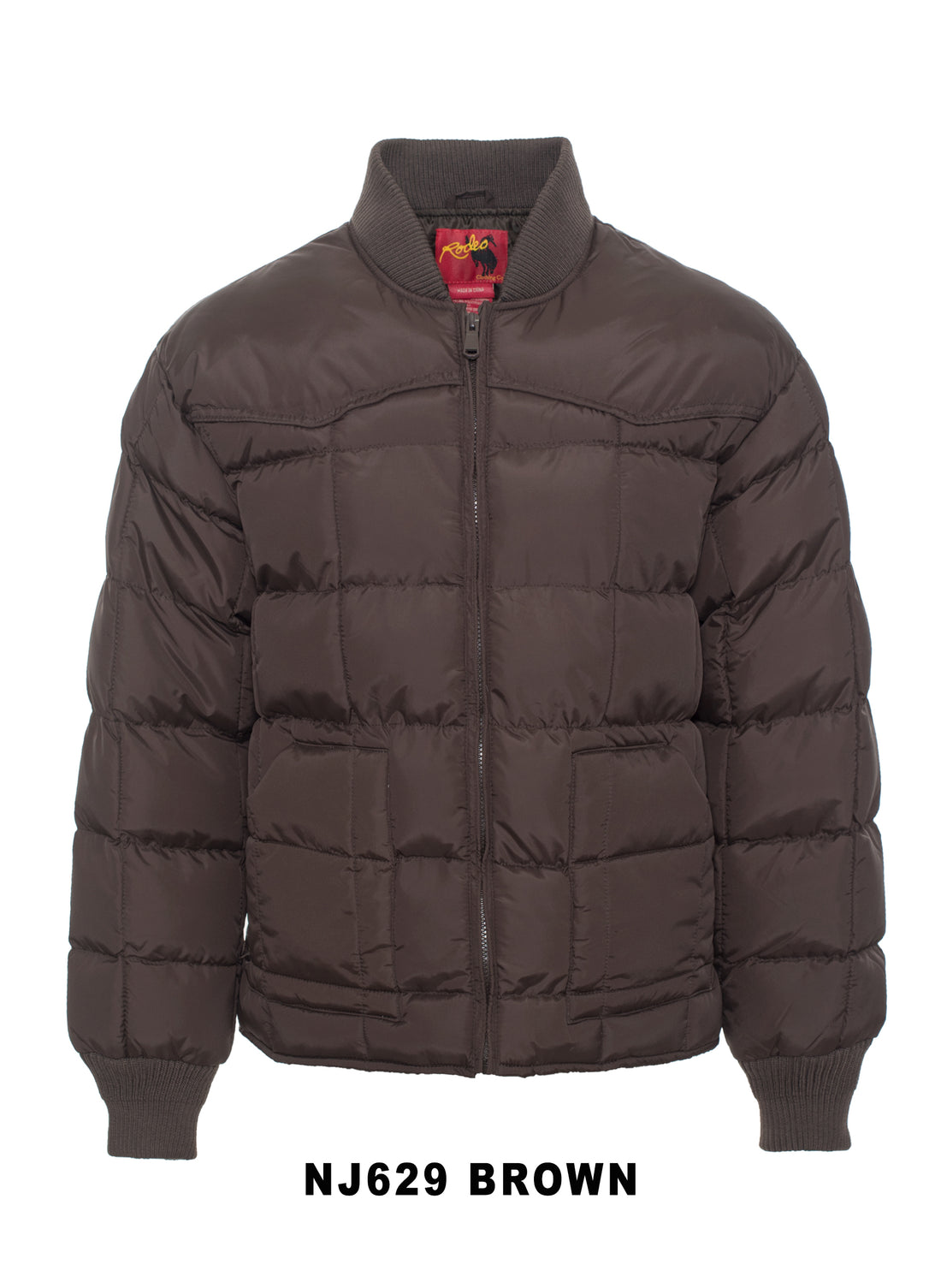 Men's Nylon Quilted Puffer Jacket with Embroidery-NJ629/EMB-Brown - Rodeo Clothing wholesale 
