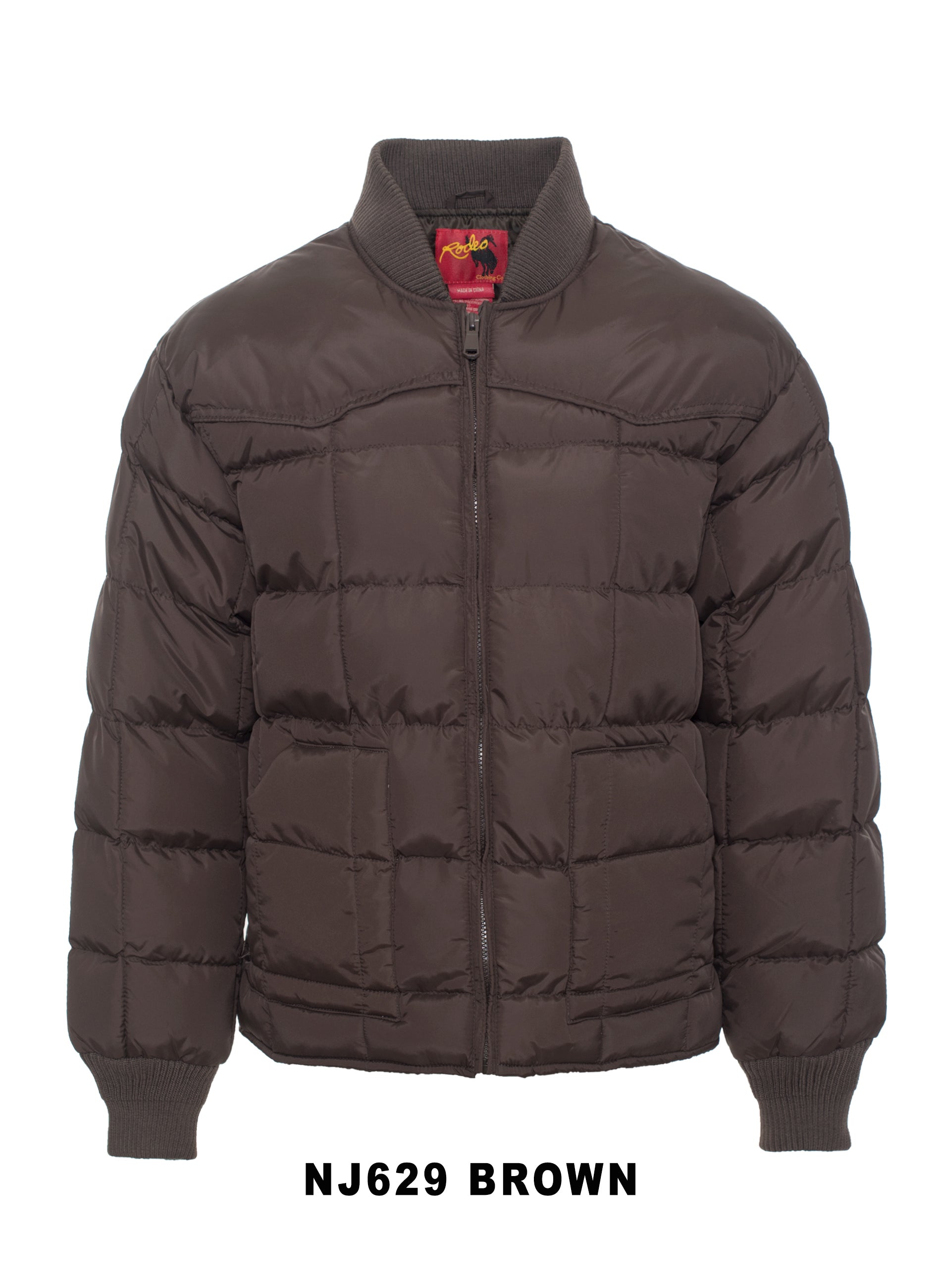 Men's Nylon Quilted Puffer Jacket with Embroidery-NJ629/EMB-Brown - Rodeo Clothing wholesale 