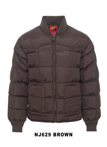 Men's Nylon Quilted Puffer Jacket with Embroidery-NJ629/EMB-Brown - Rodeo Clothing wholesale 