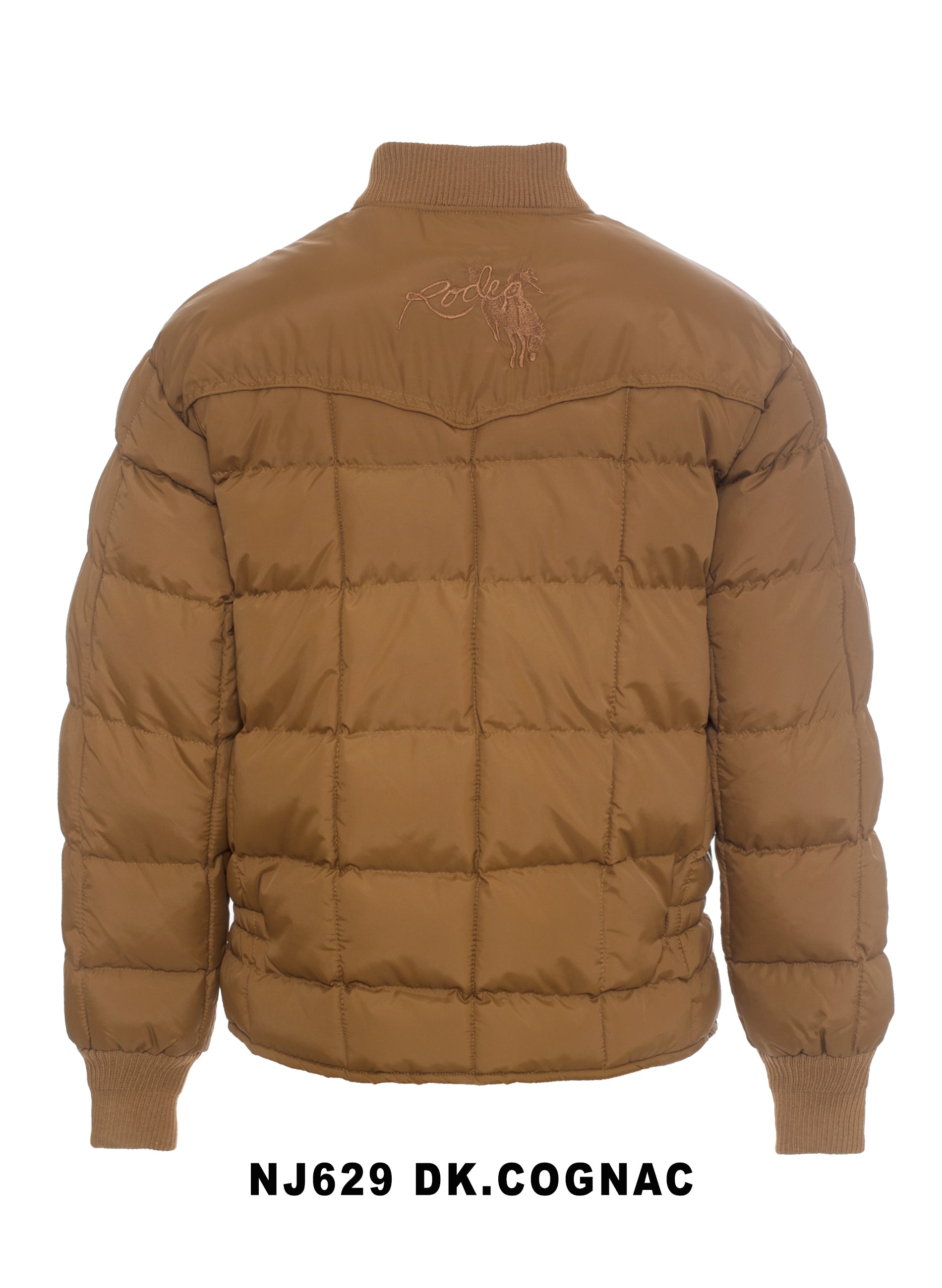 Men's Nylon Quilted Puffer Jacket with Embroidery-NJ629/EMB-Cognac - Rodeo Clothing wholesale 