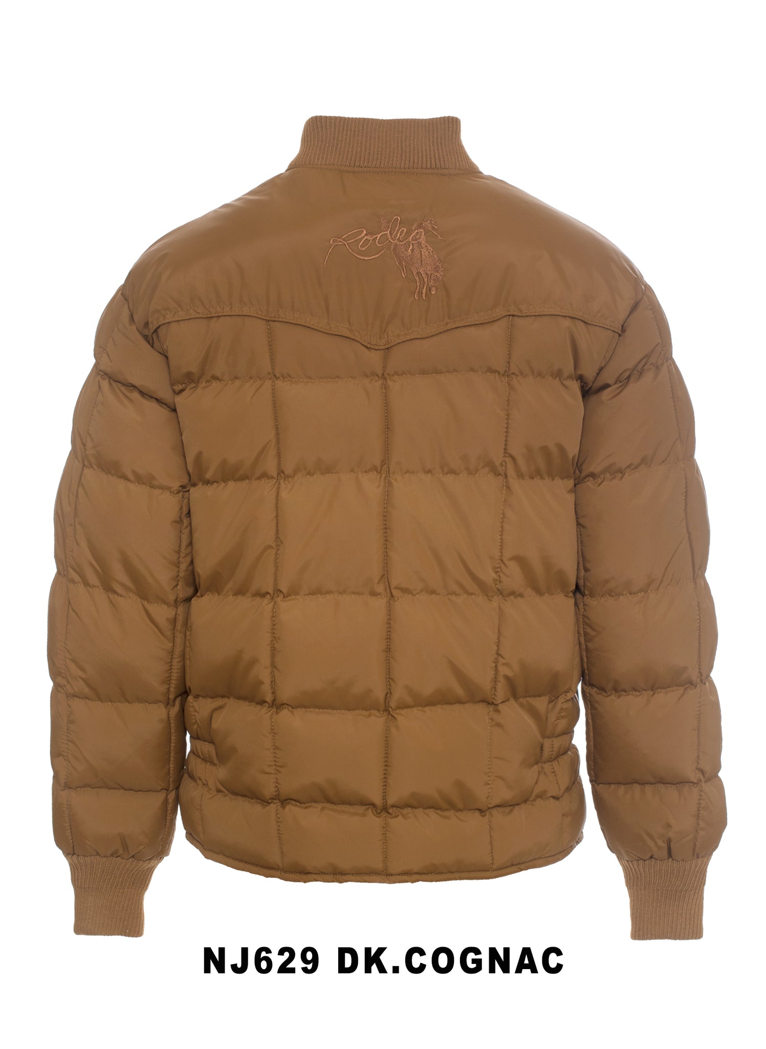 Men's Nylon Quilted Puffer Jacket with Embroidery-NJ629/EMB-Cognac