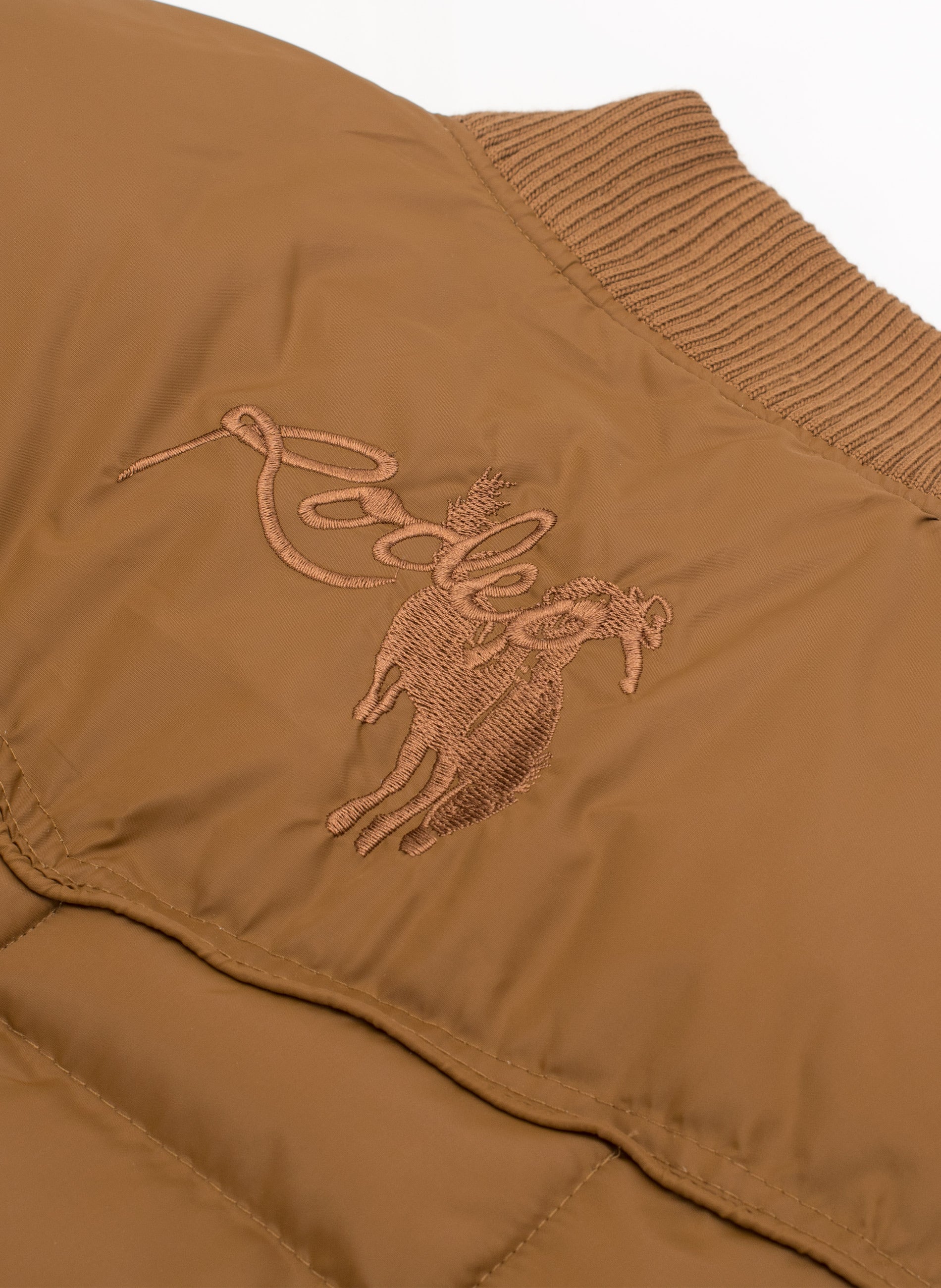 Men's Nylon Quilted Puffer Jacket with Embroidery-NJ629/EMB-Cognac - Rodeo Clothing wholesale 